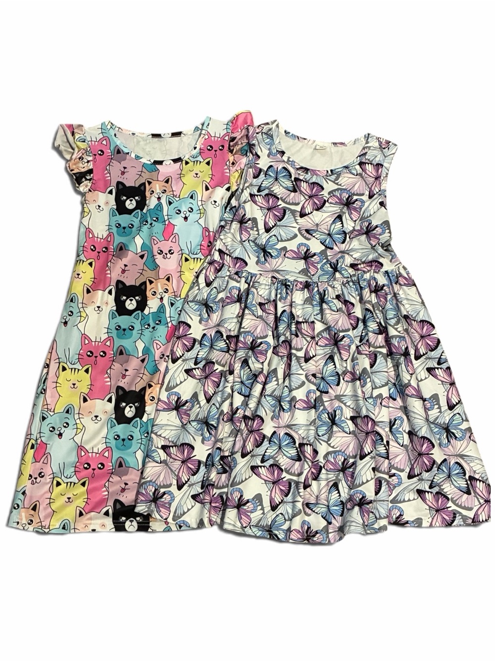 Girls Lot of 2 Play Dresses Novelty Print Sz 9 10 Cat Butterfly Stretch Bundle